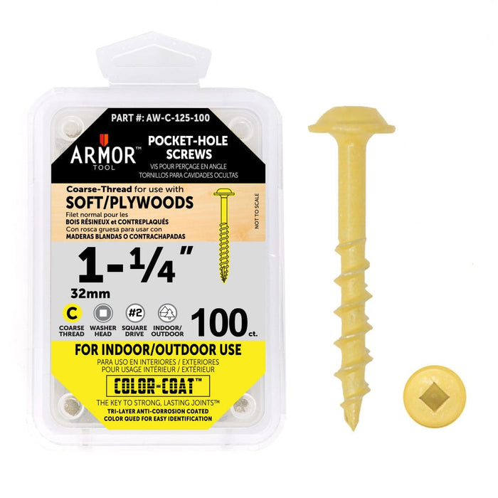 Armor Color-Coated Pocket Hole Screws (Fine & Coarse - 3/4", 1", 1-1/4", 1-1/2", 2",2-1/2")