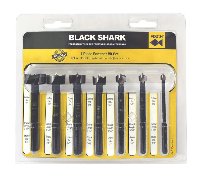 FISCH Black Shark 7 Pc Imperial Forstner Bit Set In Blister Pack-1/4" to 1" by 1/8ths