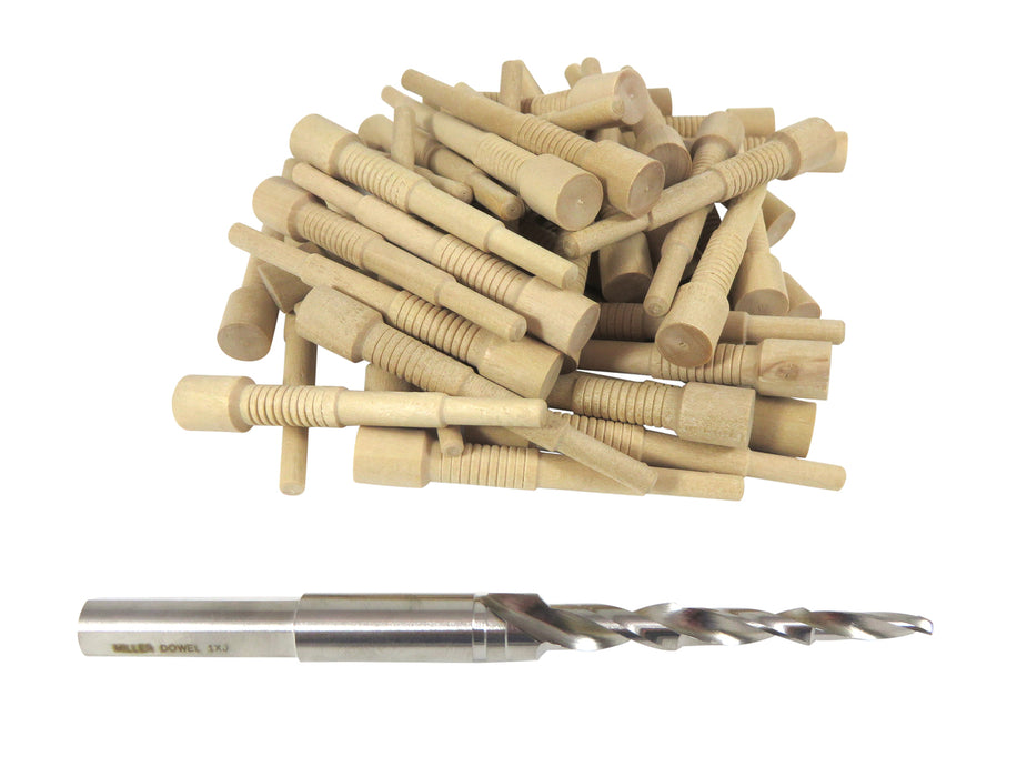 Miller Dowel 1X Starter Set with Stepped Bit and 50 Birch Dowels 00005 —  Taylor Toolworks