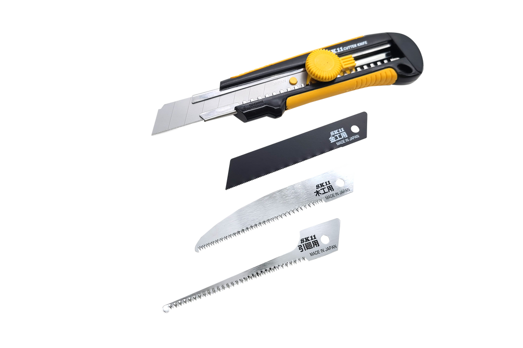 Utility Knife Box Cutter with Retractable Snap Off Blade with Japanese Saw Blade Attachments