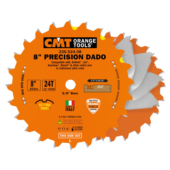 CMT Orange 8" Precision Dado Blade Set, 24 teeth, FTG + ATB grind 230.524.08