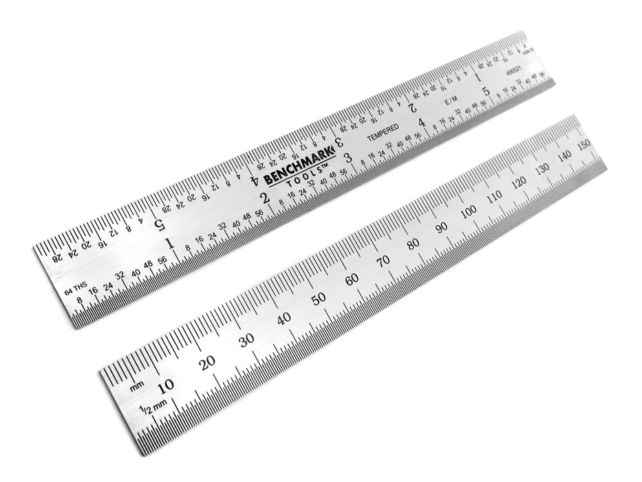 Benchmark Tools™ Rigid 150mm (6") English/Metric Brushed Steel Machinist Rulers