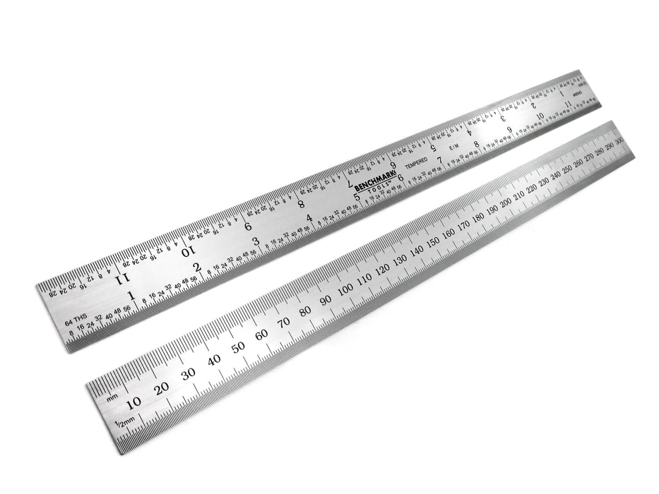 Benchmark Tools™ Rigid 300mm (12") English/Metric Brushed Steel Machinist Rulers