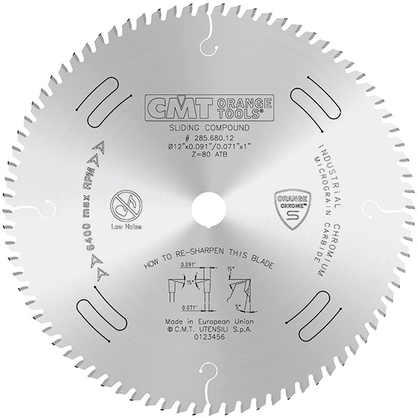 CMT Orange Chrome Carbide 12" Thin Kerf  Ultimate Cut Off Crosscut Blade, 96 Teeth, Alternate Top Bevel Grind, 0.118” Kerf 285.696.12