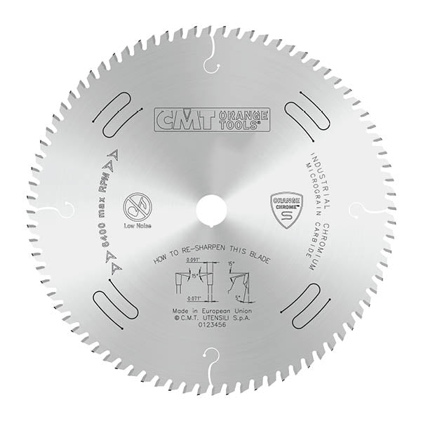 CMT Orange Chrome Carbide Thin Kerf 10” Ultimate Crosscutting Blade, 80 Teeth, Alternate Top Bevel Grind, 0.118” Kerf 285.680.10