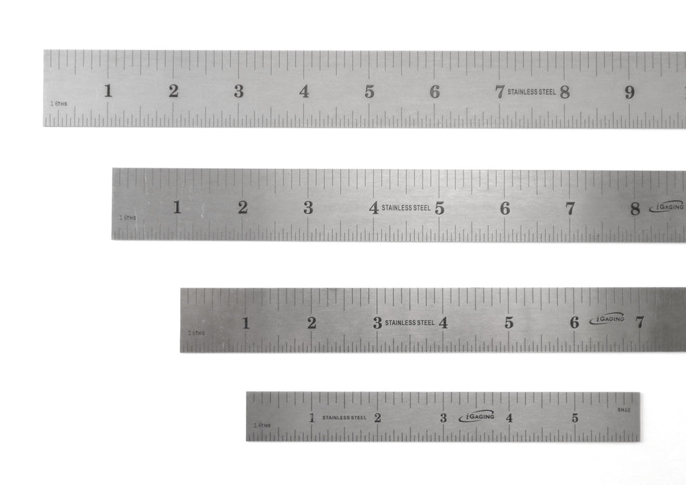 iGaging Rigid Stainless Steel 4R Rulers (1/8", 1/16", 1/32:, 1/64" Grads)