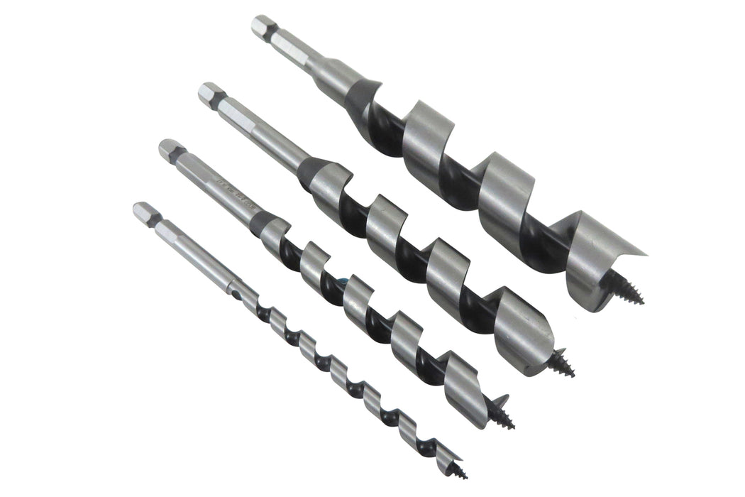 WoodOwl 4 Piece Set 6000 Series Standard Spurred Combination Augers (1/4" to 1")
