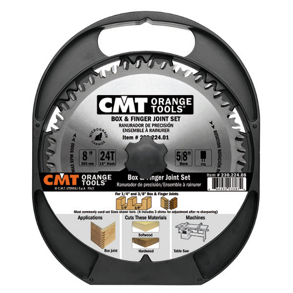CMT Orange Chrome Carbide 8" Box and Finger Joint Set, 24 Teeth, Flat Top Grind, 0.250” Kerf 230.224.08