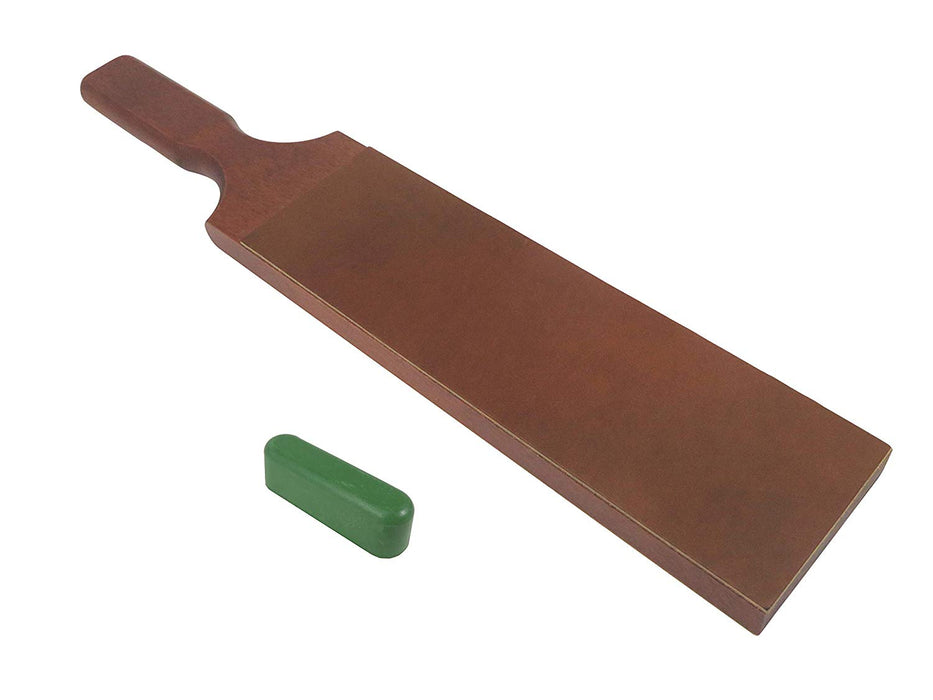 French 2-Sided 3" x 10" Leather Strop with 1.2oz Chromium Oxide 0.5 Micron Polishing Compound Bar