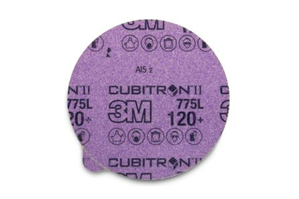 3M™ 775L Sanding Discs Cubitron II ™ Stikit™ PSA Pressure Sensitive Adhesive No Holes with Tab 3 Mil Film Backing (DCE)