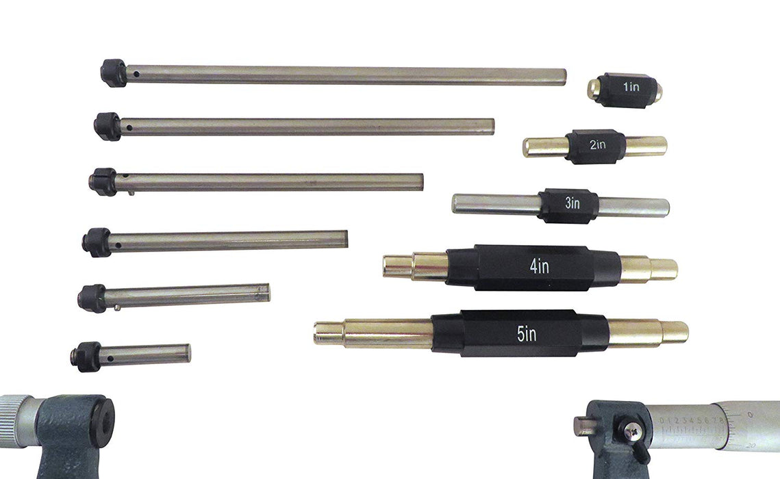 0-6" Outside Micrometer Caliper Set with 6 Interchangeable Anvils, Carbide Faces