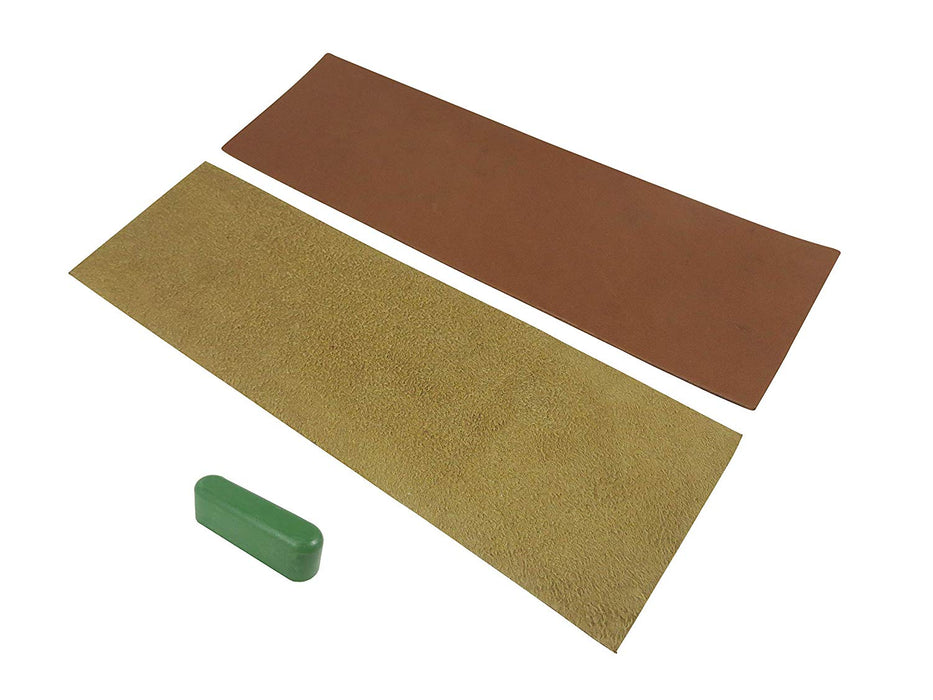 2 Piece 3" x 10" Leather Strop Kit with 1.2oz Chromium Oxide 0.5 Micron Polishing Compound Bar