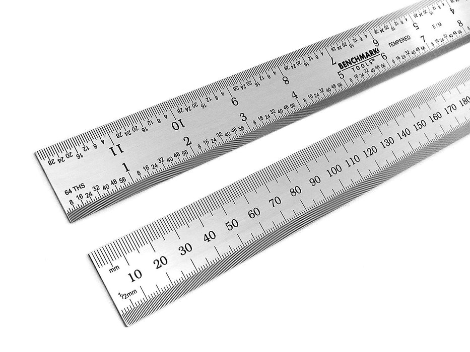 Benchmark Tools™ Rigid 300mm (12") English/Metric Brushed Steel Machinist Rulers