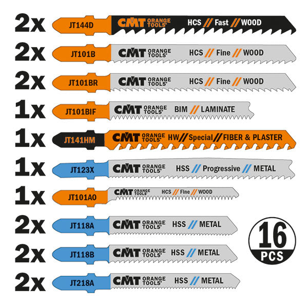 CMT 16 Piece Jig Saw Blade Assortment