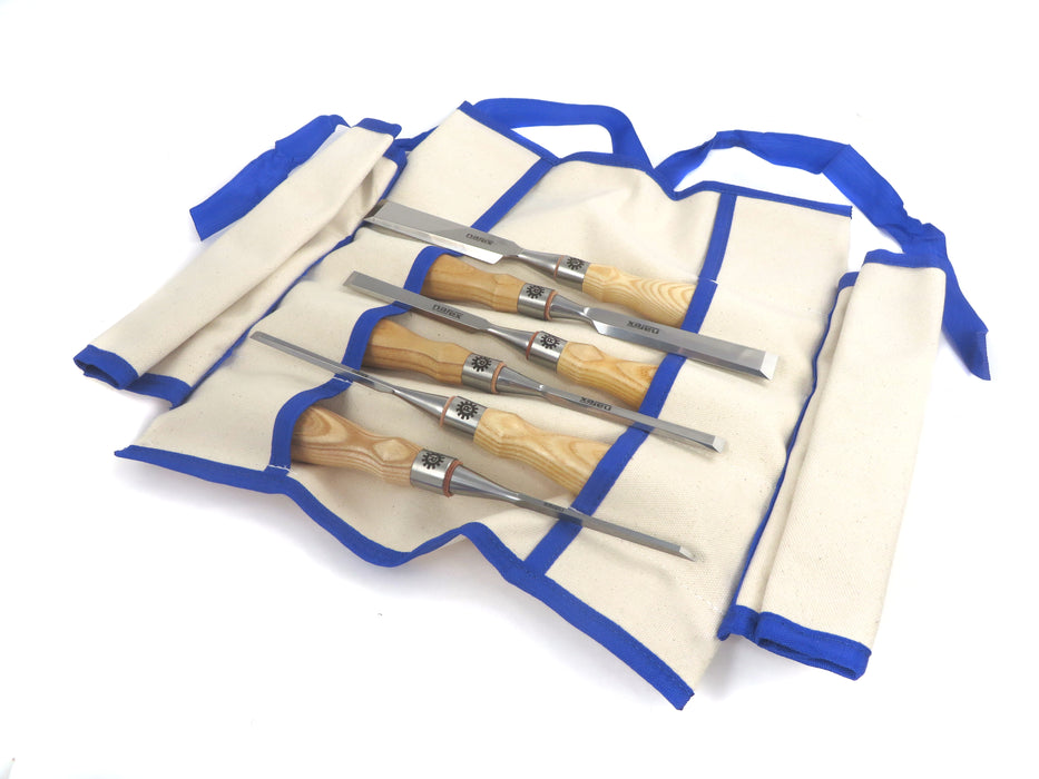 Narex 6 Piece Richter Extra Bevel Edge Chisel Set (1/8", 1/4", 3/8", 1/2", 3/4", 1") in Canvas Tool Roll