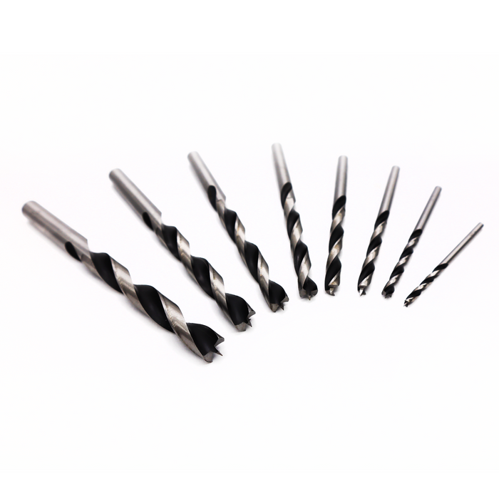 8 Piece Fisch Metric Set Brad Point Drill Bits Chrome Vanadium Steel Double Flute Sizes 3mm - 10mm In Clamshell