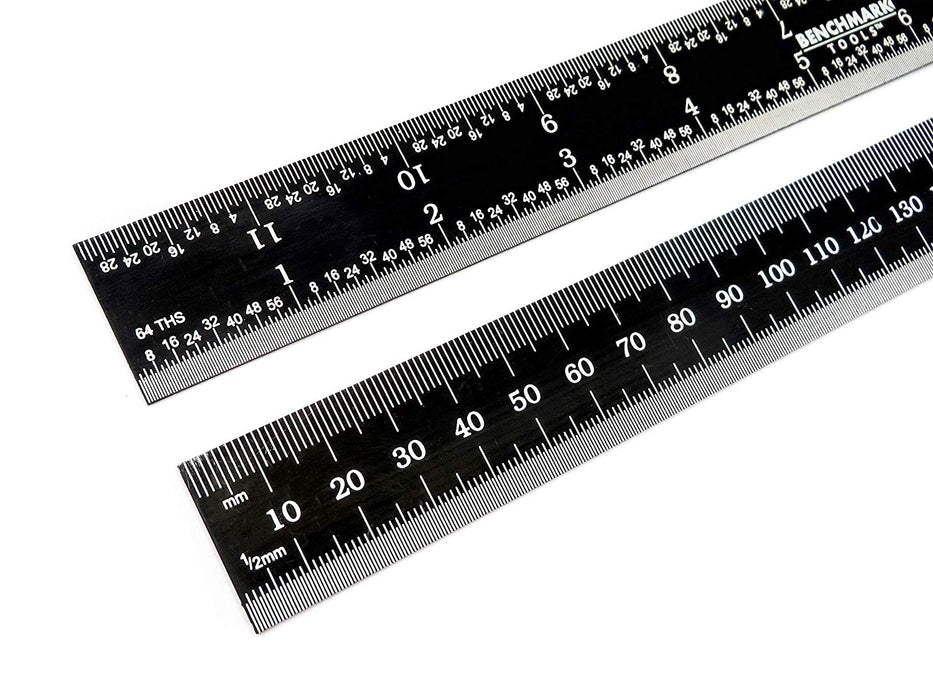 PEC Tools 12 300 mm English / Metric Black Chrome, High Contrast Machinist Ruler with Markings .5mm, mm 1/32 and 1/64