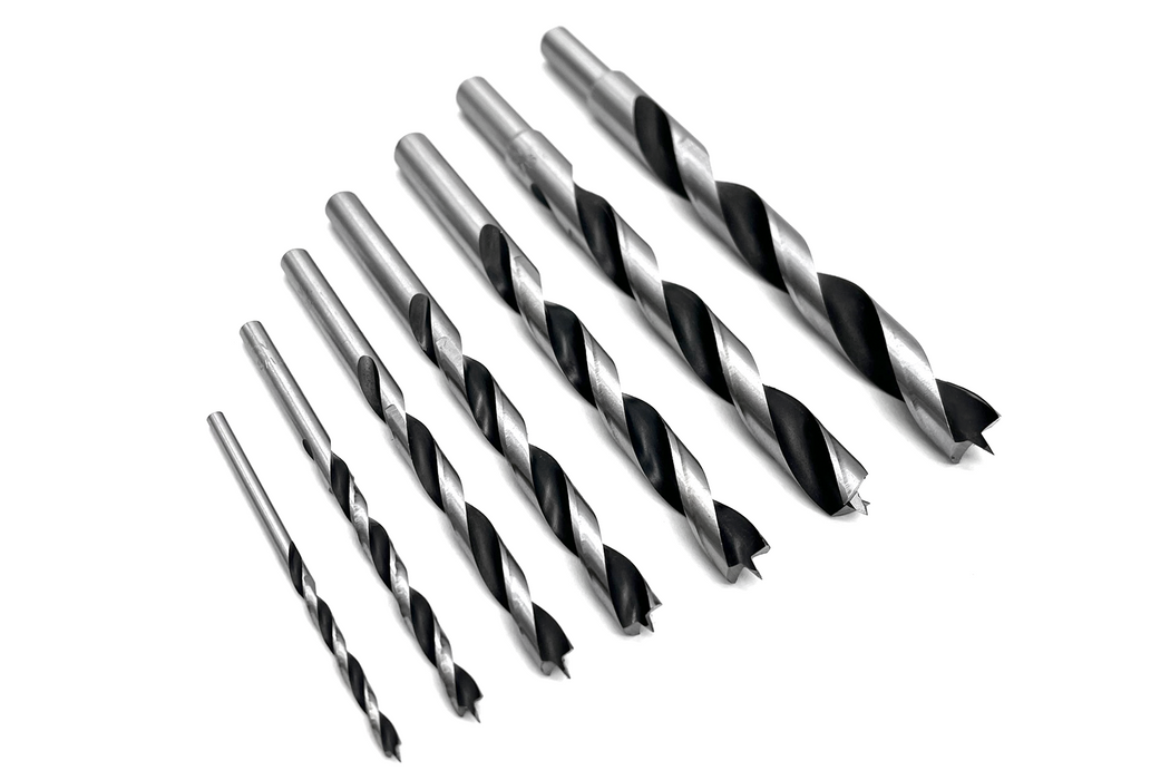 7 Piece Set of Fisch Imperial Brad Point Drill Bits Chrome Vanadium Steel Double Flute Sizes 1/8" - 1/2" In Clamshell