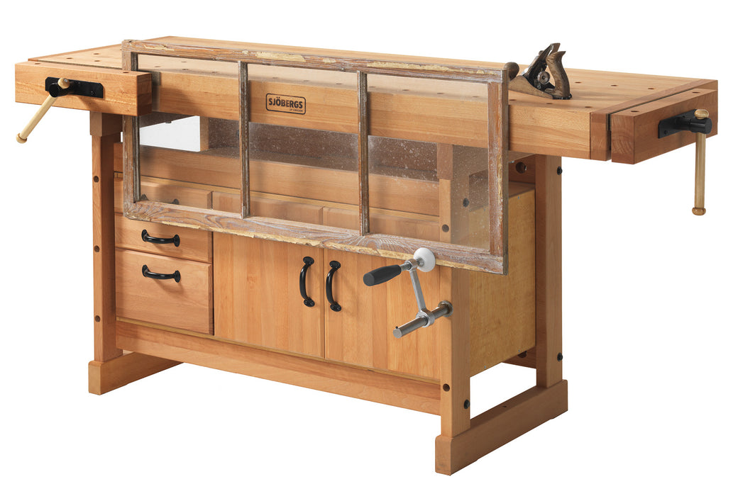 Sjöbergs European Beech Scandi 1425 Workbench 52-5/8" x 22-7/8" x 1-1/2" Worktop and Optional Cabinet 41" x 16-1/8" x 19"