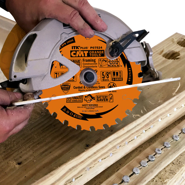 CMT ITK PLUS Ultimate Contractor V-Drive Circular Saw Blade 7-1/4", 24 Teeth, 5/8" Arbor V-Drive Grind, PTFE Coated