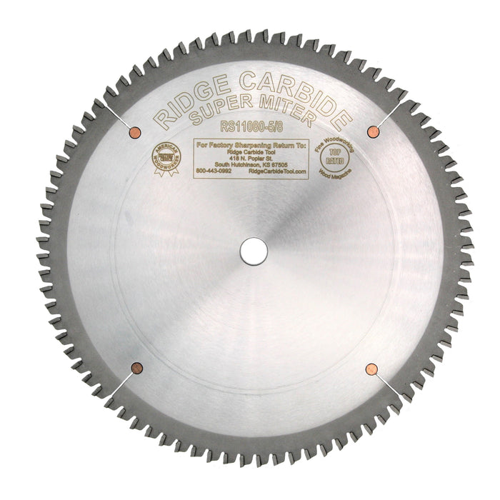 Ridge Carbide  10" 80 Tooth Super Miter Saw Blade .115" Thin Kerf 4 Alternate Top Bevel (ATB) and 1 Flat Top Grind (FTG) RS11080-5/8