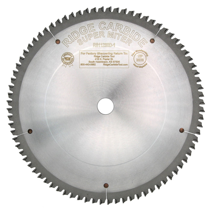 Ridge Carbide 12" 80 Tooth Super Miter Saw Blade .110" Thin Kerf 4 Alternate Top Bevel (ATB) and 1 Flat Top Grind (FTG)  RS11280D-1