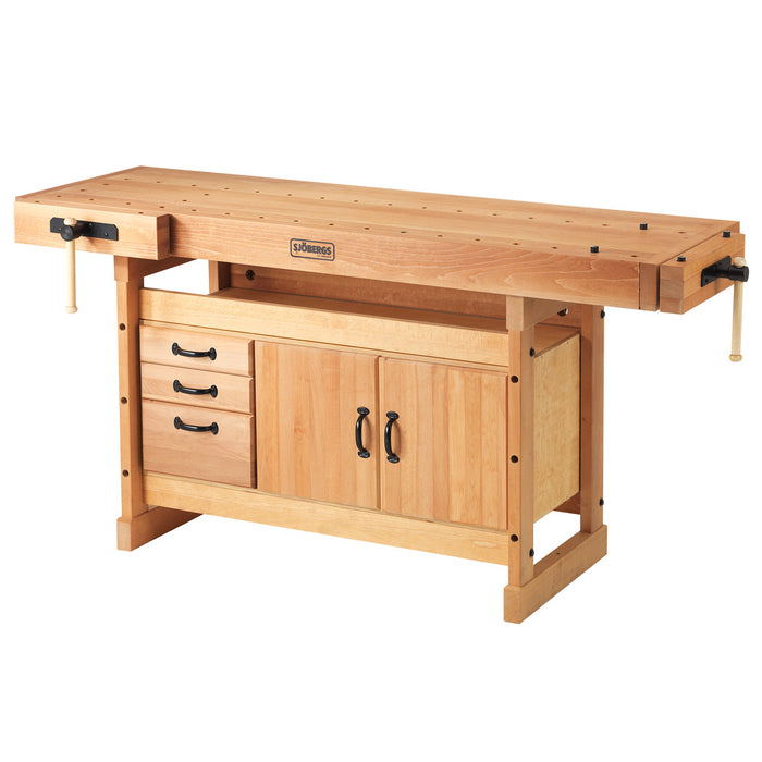 Sjöbergs European Beech Scandi 1825 Workbench and Storage Cabinet 73" x 27" x 1-1/2" Thick Top