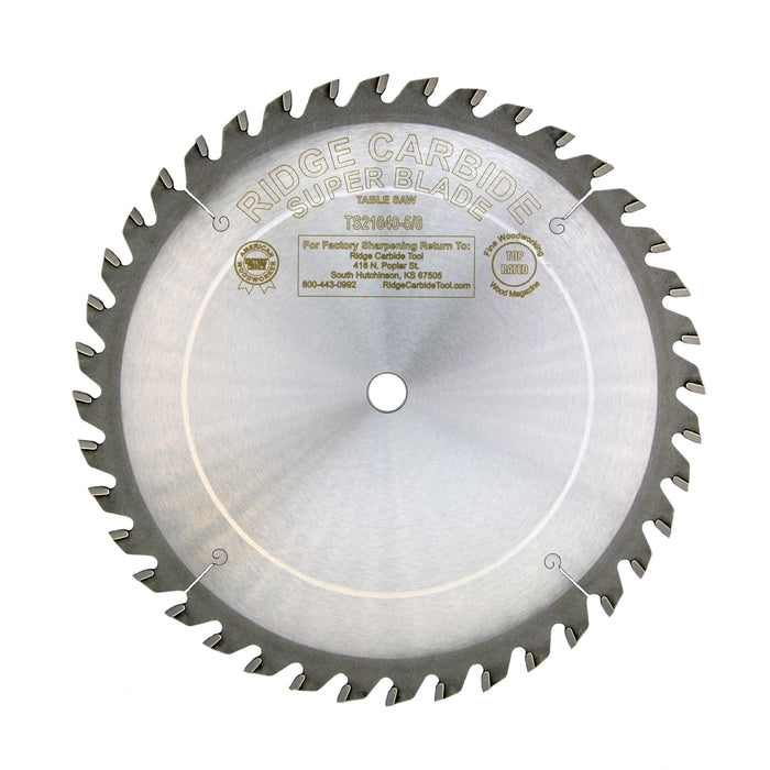 Ridge Carbide 10" 40 Tooth Super Combination Blade .125" Full Kerf  4 Alternate Top Bevel (ATB) and one Flat Top Grind (FTG) TS21040-5/8