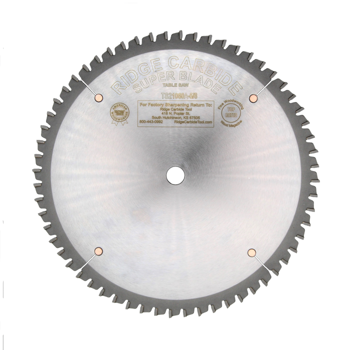Ridge Carbide 10" 60 Tooth Crosscut Blade .125" Full Kerf Alternate Top Bevel (ATB) Grind TS21060A-5/8 (DCE)
