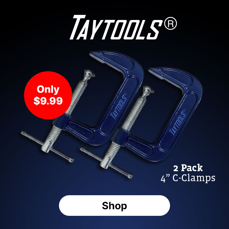 2 blue c-clamps on a gray background
