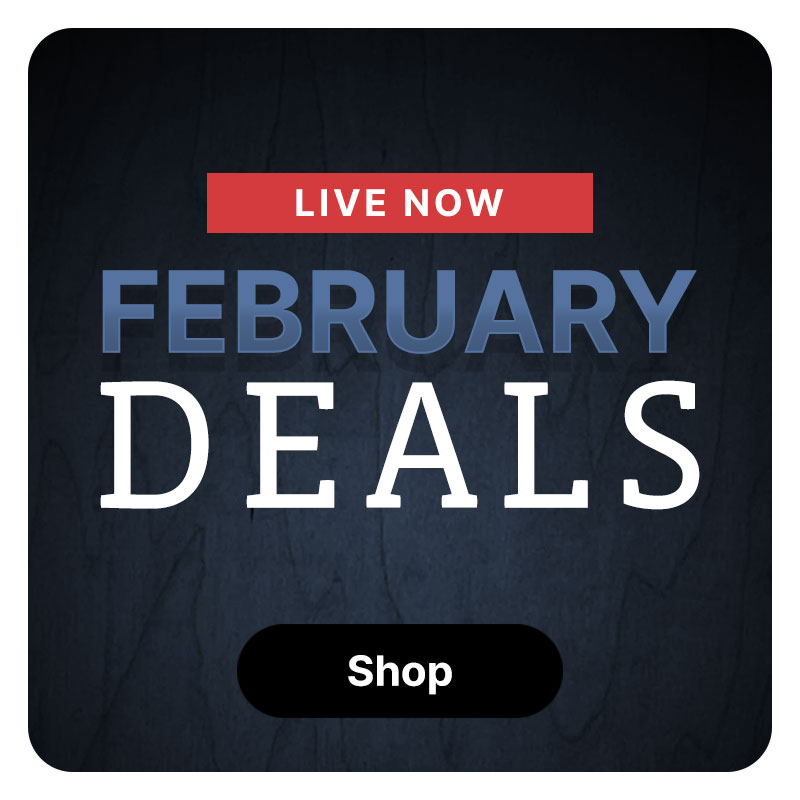 A blue wooden background with February Deals copy in the foreground. 
