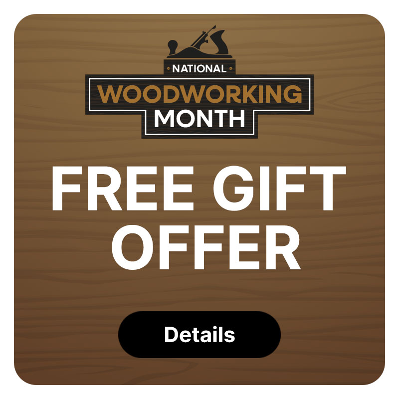 The National Woodworking logo on a wooden pattern background.