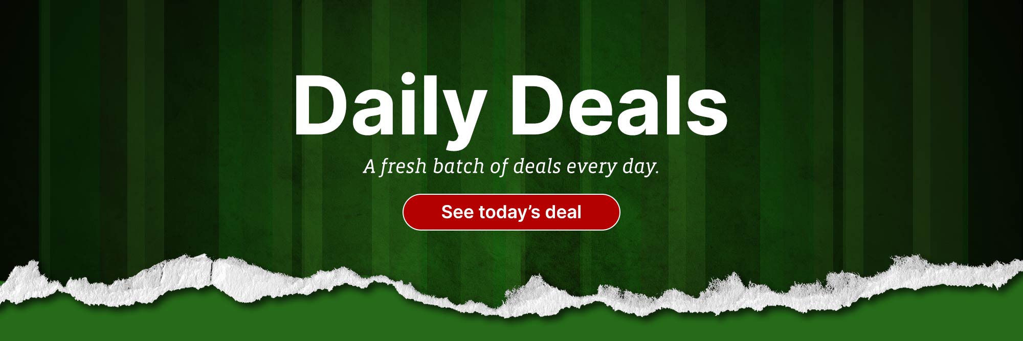 A green banner with a torn paper edge that reads Daily Deals