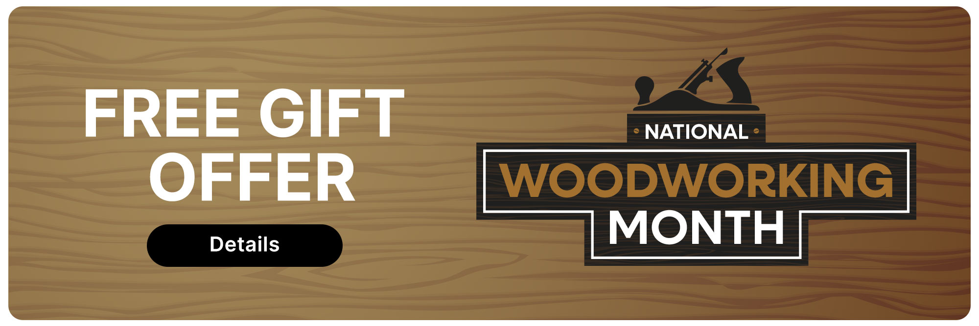 The National Woodworking logo on a wooden pattern background.