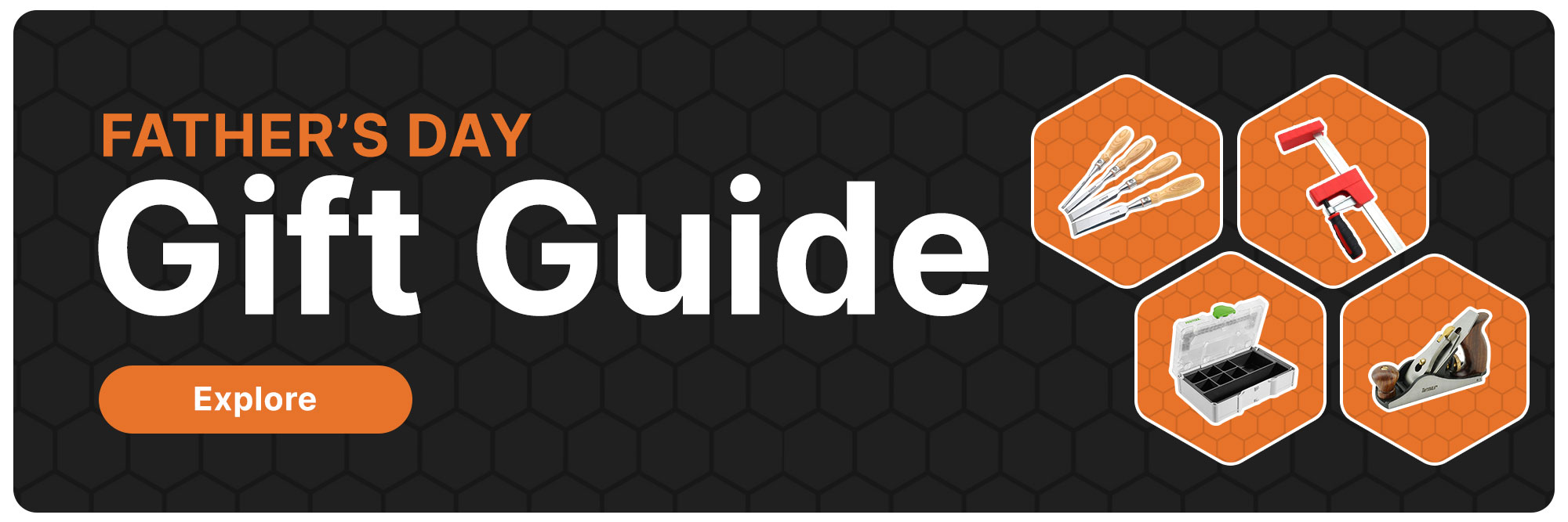 Random tool products on a gray background with Fathers Day Gift Guide copy