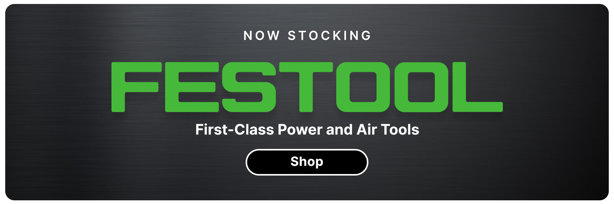 The all green Festool logo on a stainless steel background. 