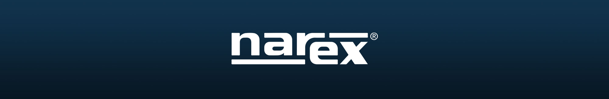 A white Narex logo on a navy blue background