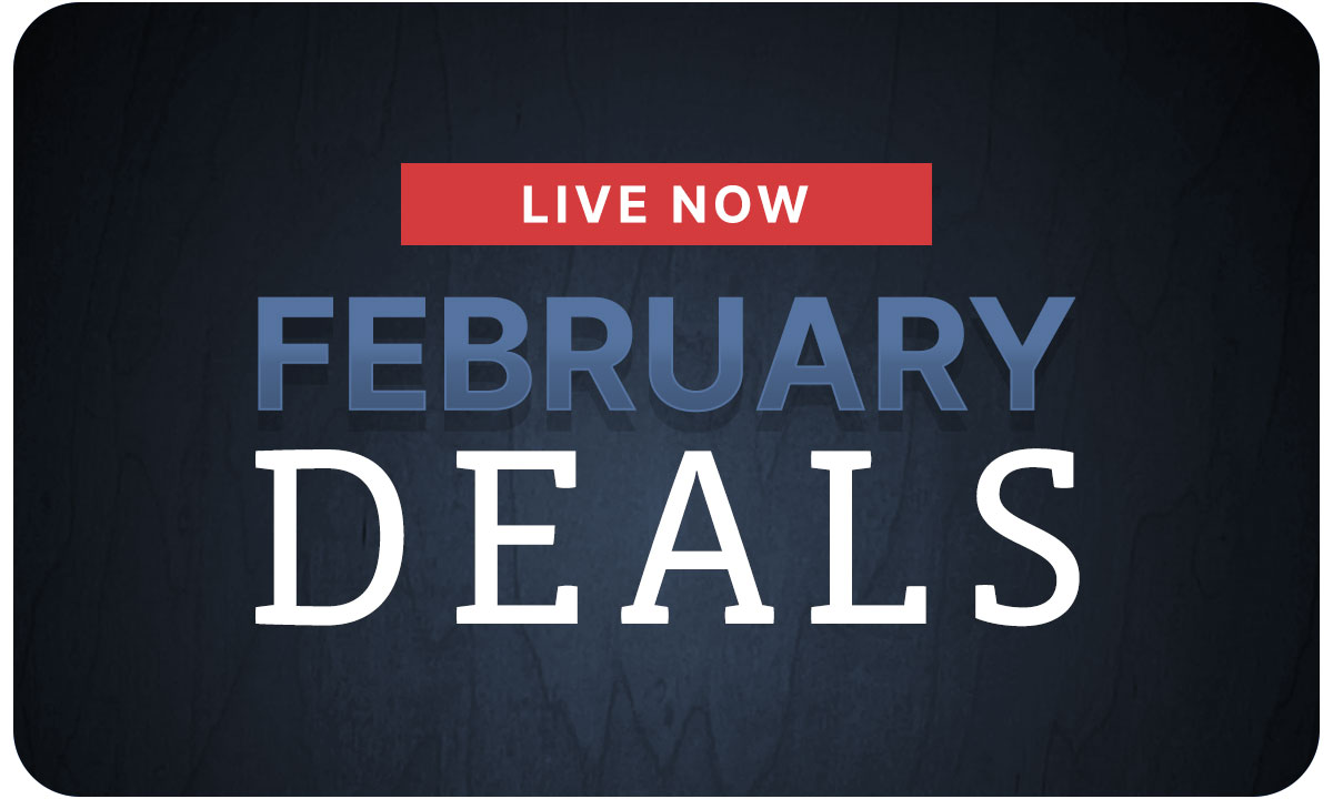A blue wooden background with February Deals copy in the foreground. 