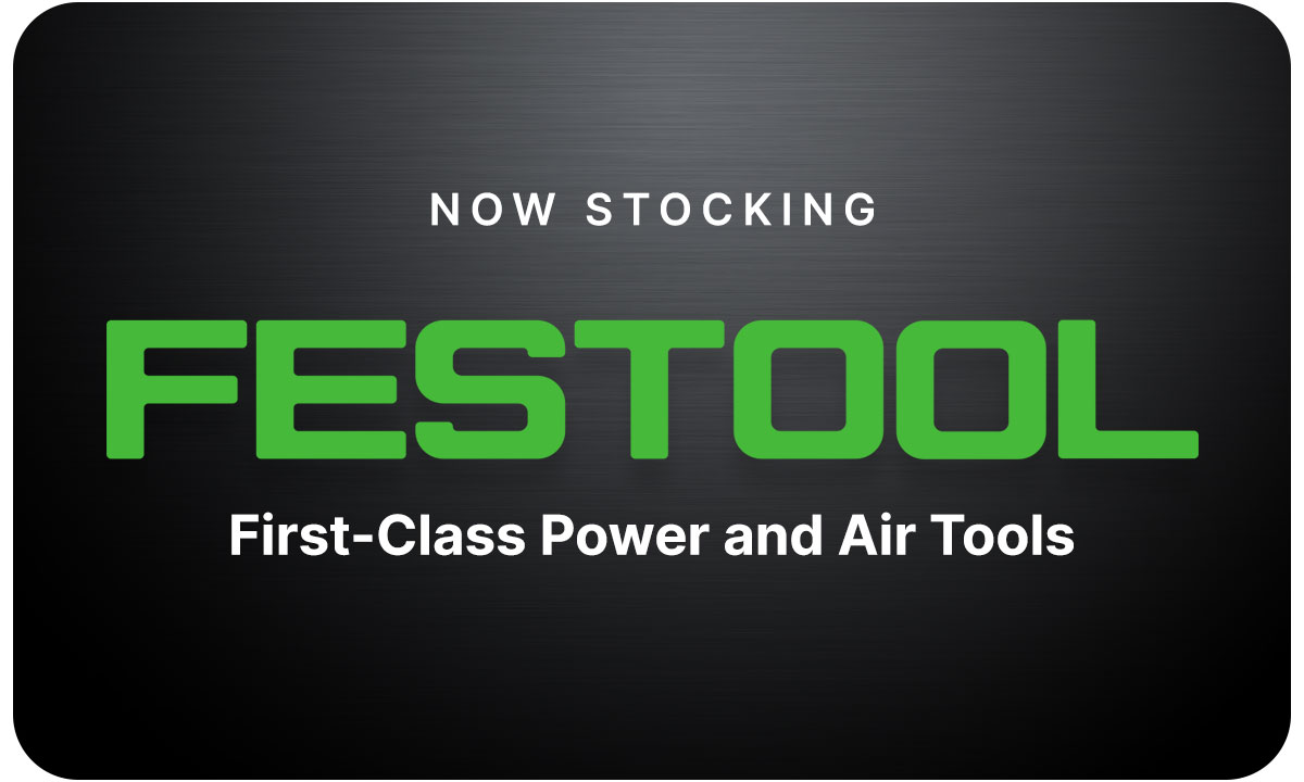 The all green Festool logo on a stainless steel background. 