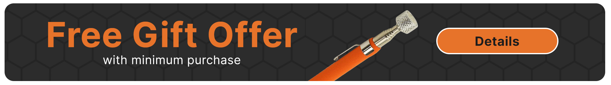 An orange magnetic pickup tool on a gray background with an orange button