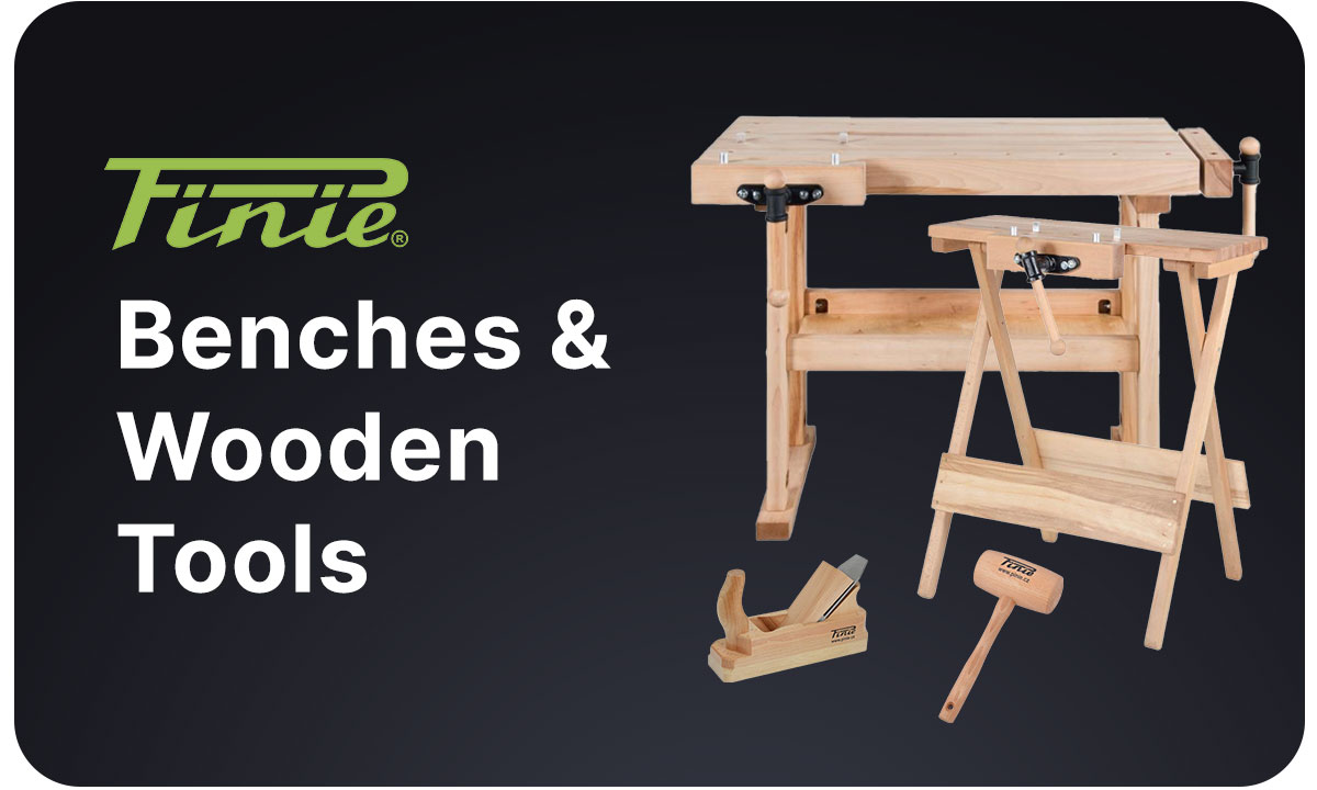 A few Pinie wooden tools on a blue background