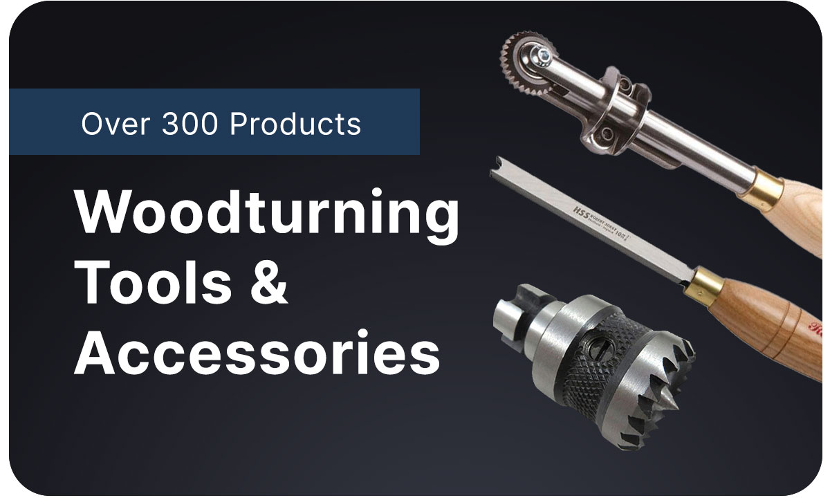 A number of wood turning tools on a blue background