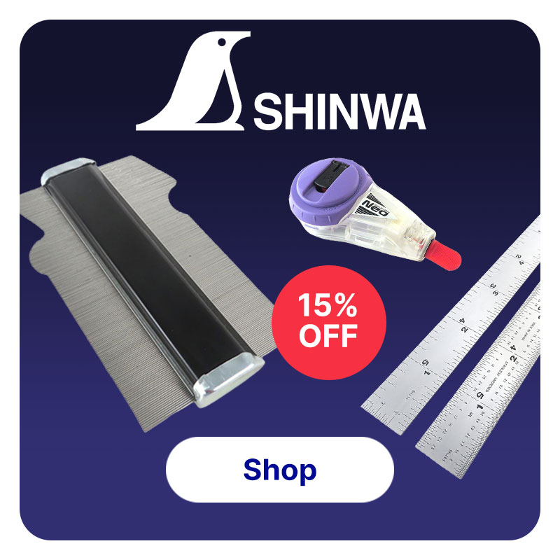 A Shinwa chalk line, contour profile gauge, and machinist ruler