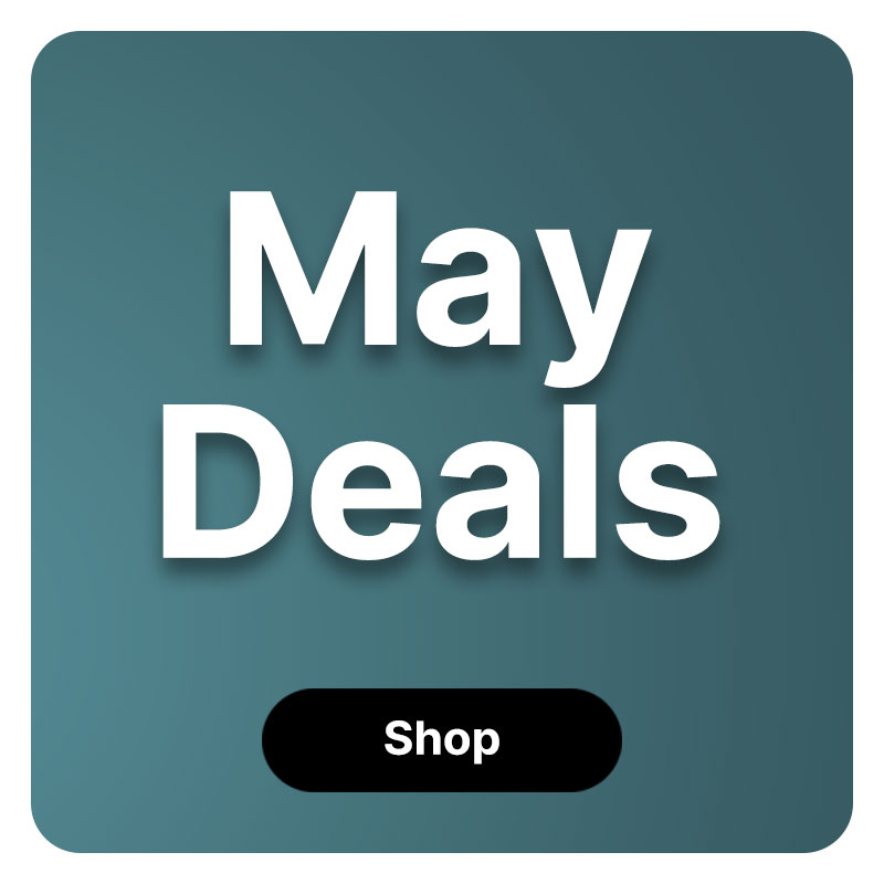 May Deals on a greenish blue background