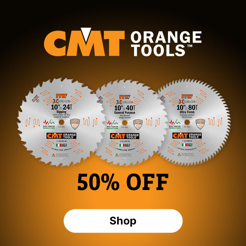 3 CMT saw blades on an orange background