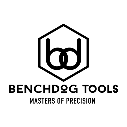 A black Benchdog Tools logo on a white background