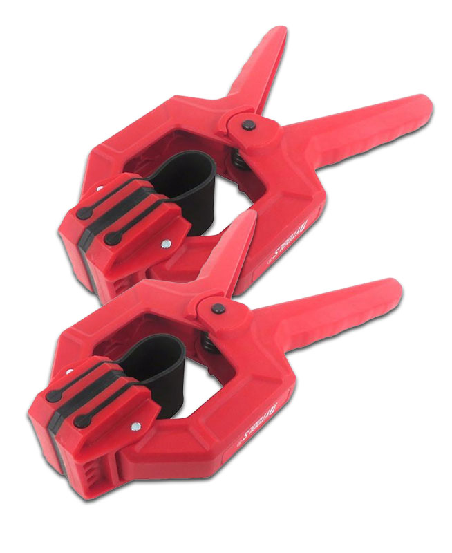 2 red Taytools band clamps on a white background