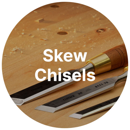 Skew chisels on a wooden work bench