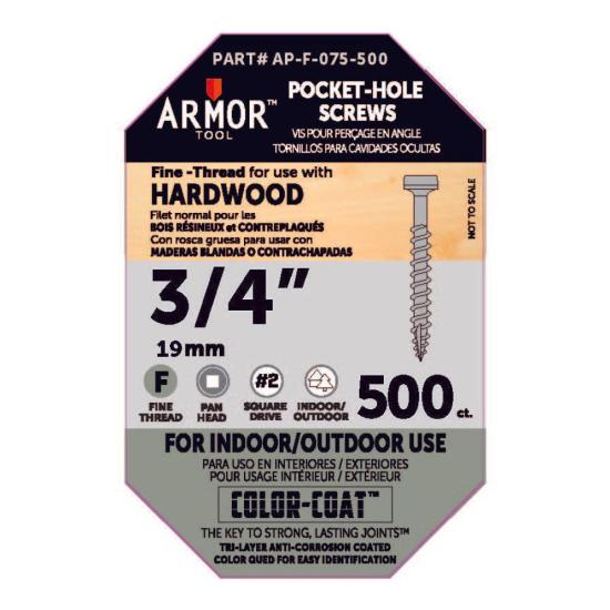 Armor Color-Coated Pocket Hole Screws (Fine & Coarse - 3/4", 1", 1-1/4", 1-1/2", 2",2-1/2")