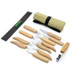 BeaverCraft BVR163 - Wood Carving Set of 12 Knives in Tool Roll + accessories